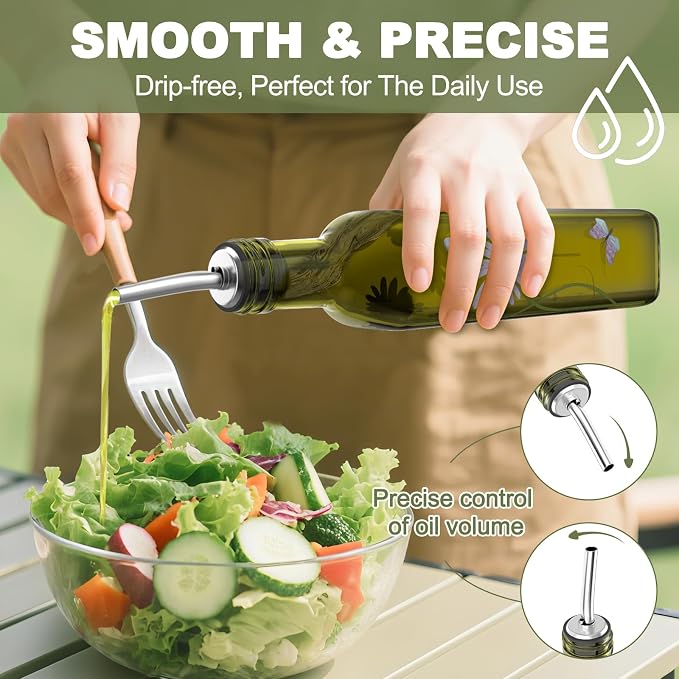 COOLMI Oil and Vinegar Dispenser Set - 17oz/500ML Premium Glass Olive Oil - Image 3
