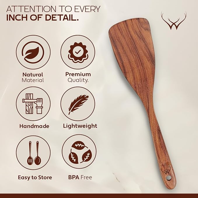 9 Pcs Teak Wooden Spoons for Cooking - Image 4