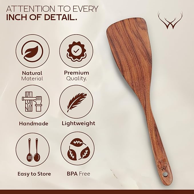 20 Pcs Teak Wooden Utensil Set – Premium Cooking Utensils Set, Natural Wooden - Image 7
