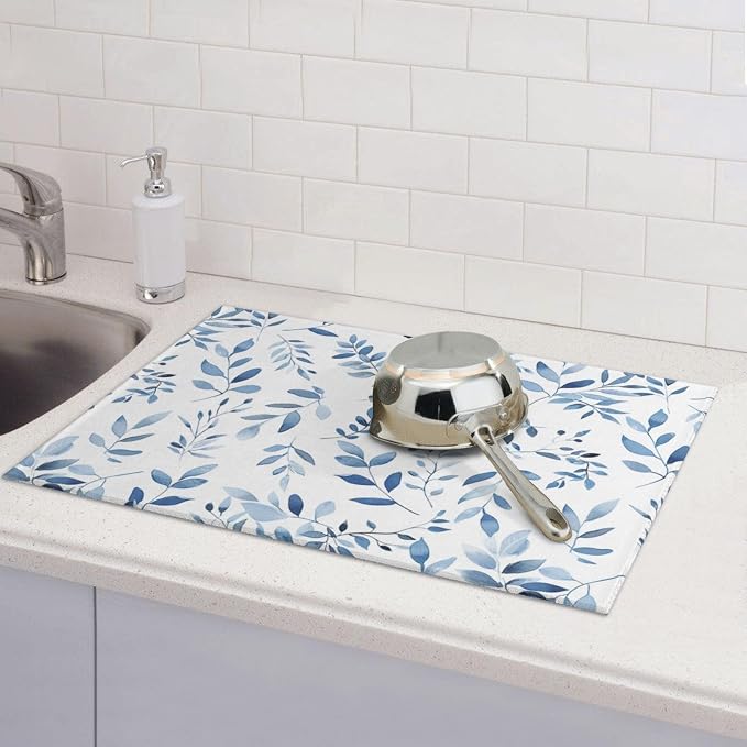 Blue Flower Dish Drying Mat For Kitchen Counter Absorbent Large Kitchen Fast - Image 7