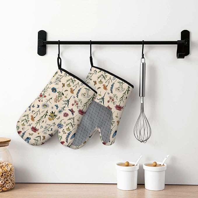 Vintage Floral Oven Mitts and Pot Holders 3Pcs, Retro Floral Silicone Oven - Image 6