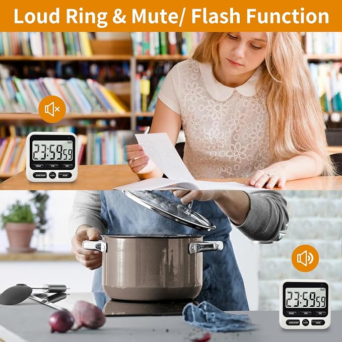 2 Pack Digital Kitchen Timer NKOVE 24 Hour Clock and Alarm Function - Image 5