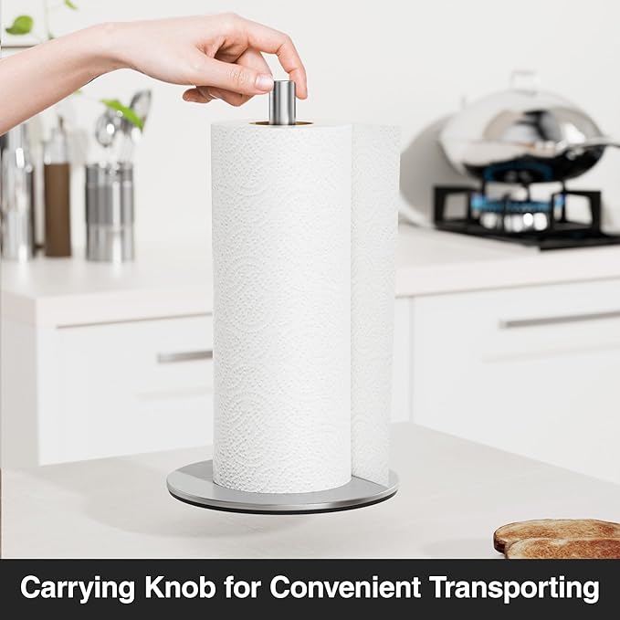 Silver Paper Towel Holder Free-Standing, Premium Stainless Steel Paper Rolls - Image 3