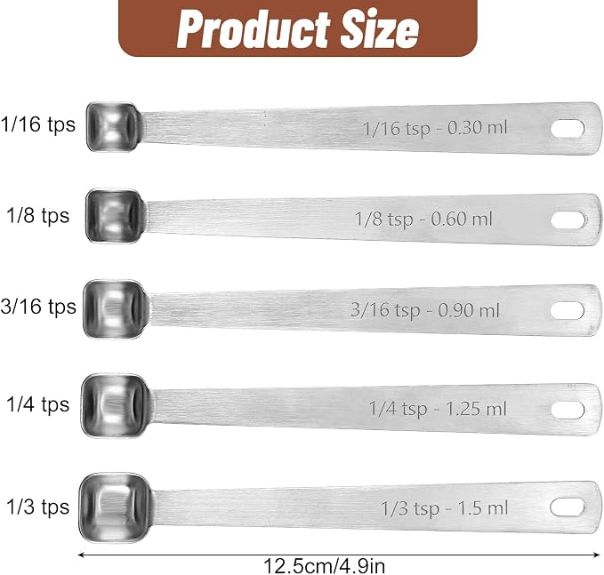 5PcsTeaspoon Measuring Spoons, 3/16 tsp, Mini Measuring Spoon, Square Bowl - Image 3