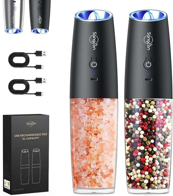 Sangcon Gravity Electric Salt and Pepper Grinder Set Shakers by Sangcon
