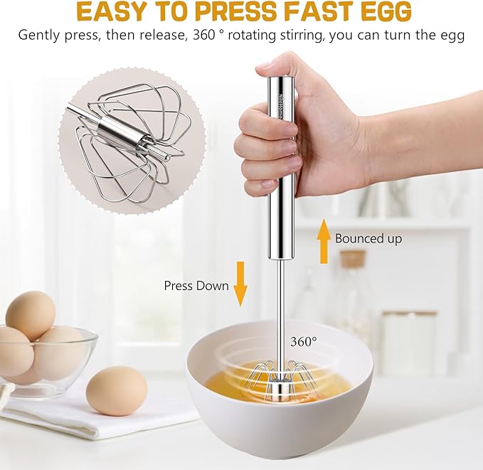 NileHome Stainless Steel Whisk Set 8" 10" Hand Blender + 12" Semi-Automatic - Image 3