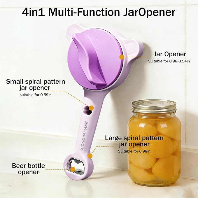 Adjustable Jar Opener for Weak Hands, 4-in-1 Multi-Function Manual Bottle - Image 4