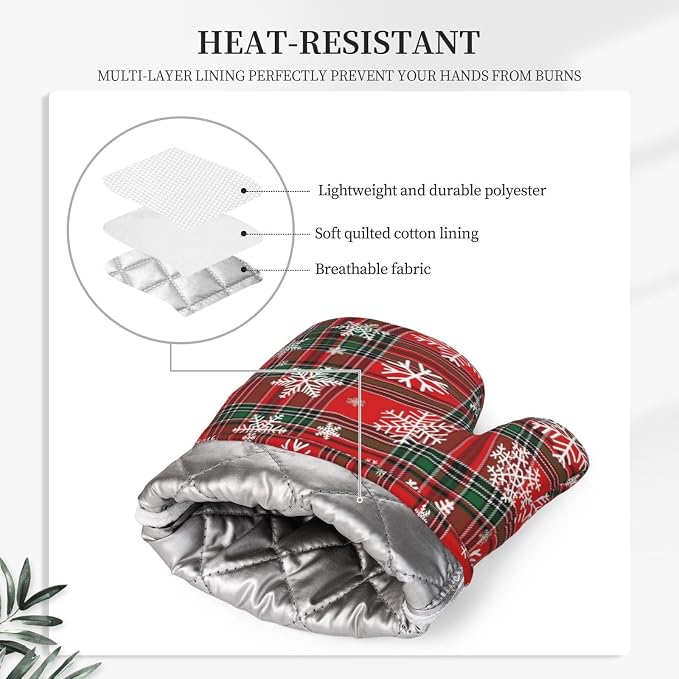 Christmas Plaid Snowflake Oven Mitts and Pot Holders Set - Image 4