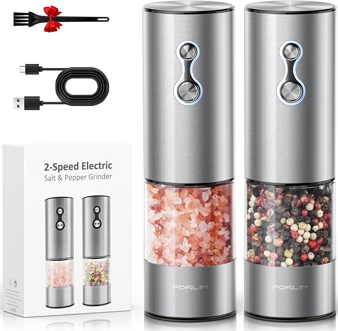 FORLIM Rechargeable Electric Salt and Pepper Grinder Set, Dual-Speed Control by FORLIM
