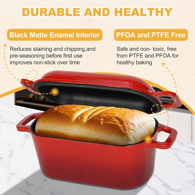 3.6QT Oval Enameled Cast Iron Dutch Oven, Sourdough Bread Baking Pan - Image 7