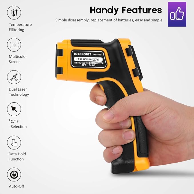 Infrared Thermometer Non-Contact Digital Laser Temperature Gun -58℉～1112℉ - Image 5