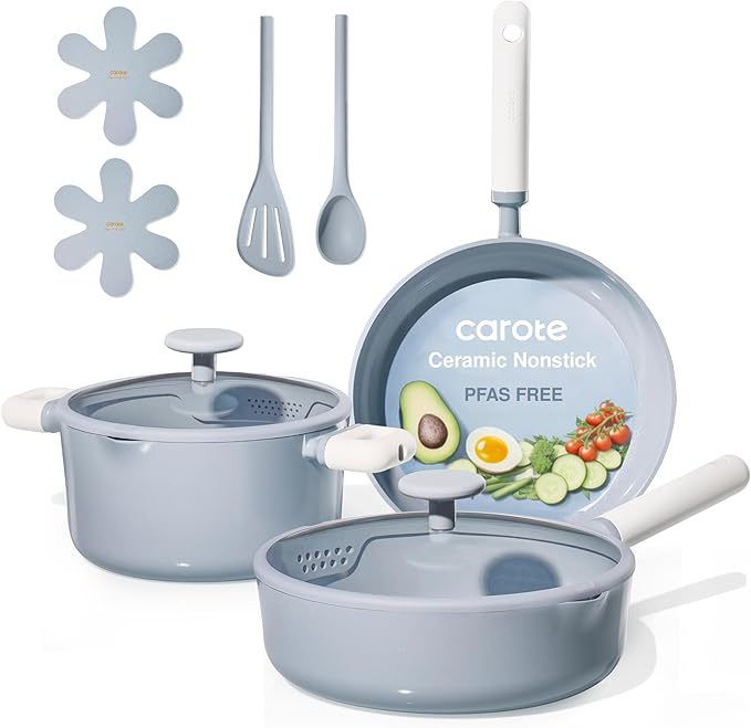 CAROTE Pots and Pans Set Nonstick, Ceramic Cookware Set, PFAS PTFE Free by CAROTE