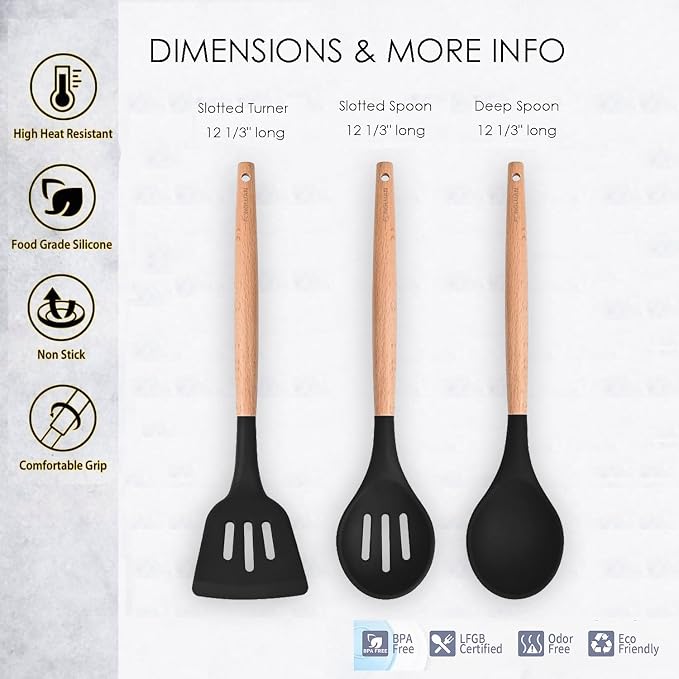 Kitchen Utensils. Set of 3, Silicone Cooking Utensils Set, Turner/Spatula - Image 2