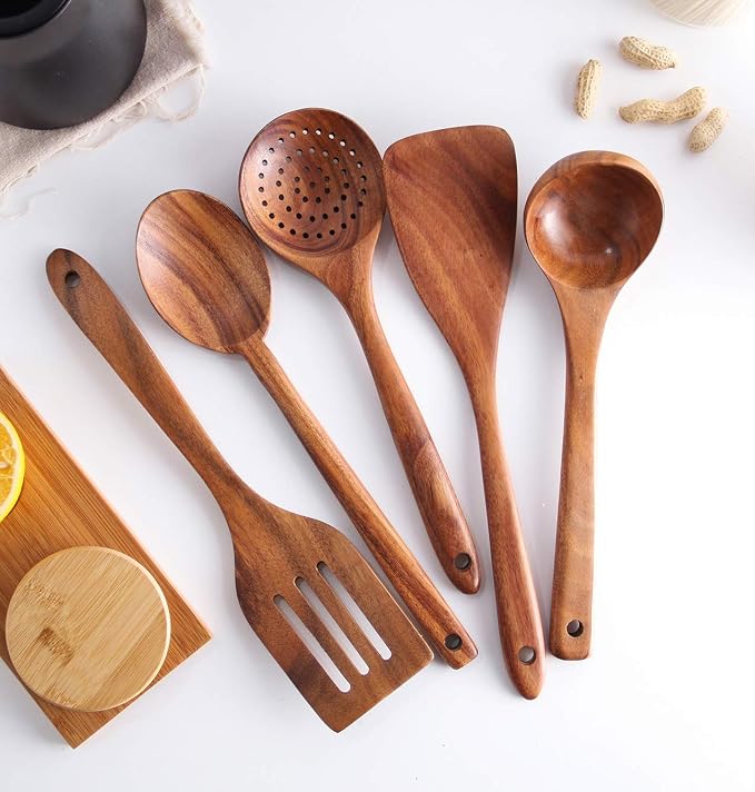 6Pcs Wooden Spoons for Cooking, Wood Kitchen Utensil Set - Image 4