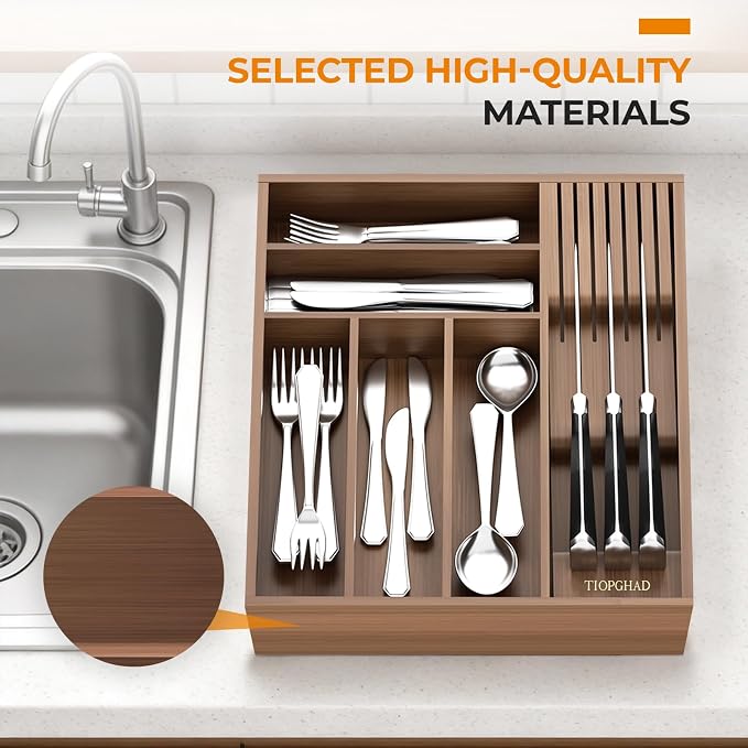 TIOPGHAD Small-Bamboo-Silverware-Drawer-Organizer, Expandable Utensil Kitchen - Image 6