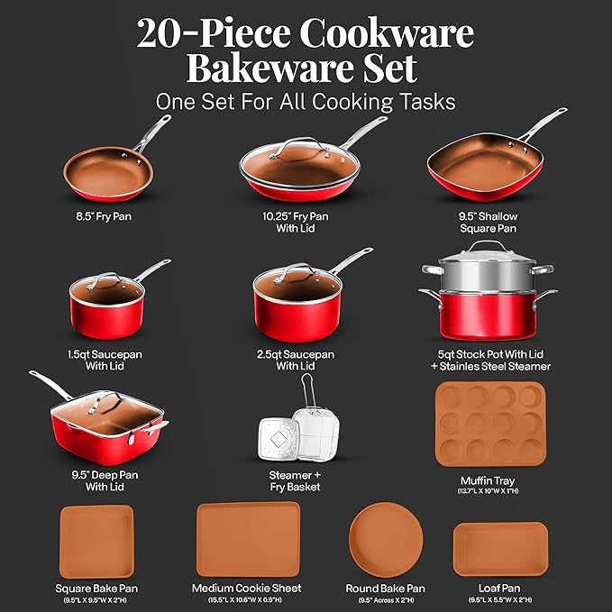 Gotham Steel 20 Pc Pots and Pans Set Nonstick Cookware + Bakeware Set, Complete - Image 2