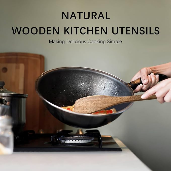 2pcs Wooden Spatulas for Cooking, 13inch Coated Acacia Wood Turners for Frying - Image 4