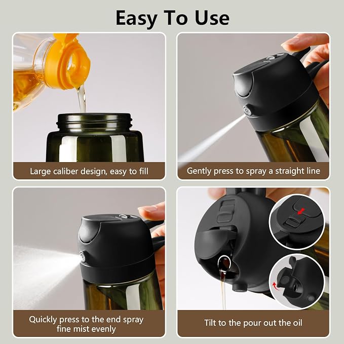 SWEET VIEW 2PCS Olive Oil Dispenser and Oil Sprayer – 16oz/470ml Glass - Image 2