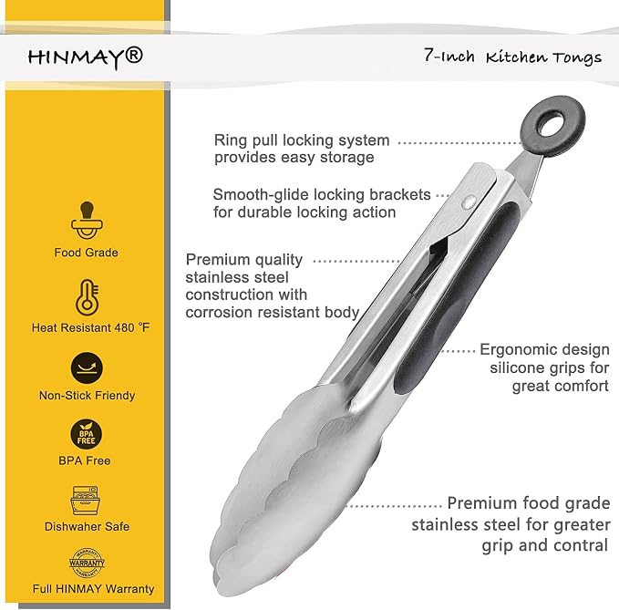 HINMAY Small Stainless Steel Serving Tongs 7-Inch Mini Food Tongs - Image 2