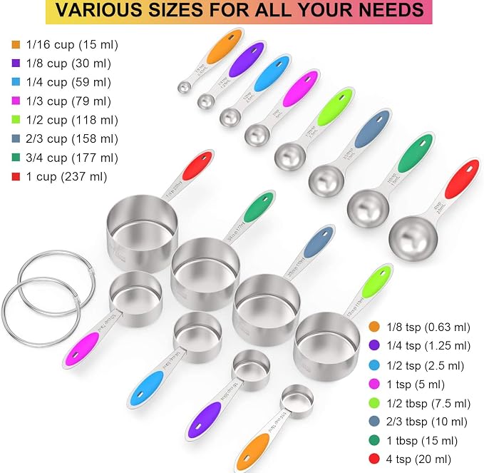 Measuring Cups & Spoons Set of 16, Wildone Premium Stainless Steel Measuring - Image 2