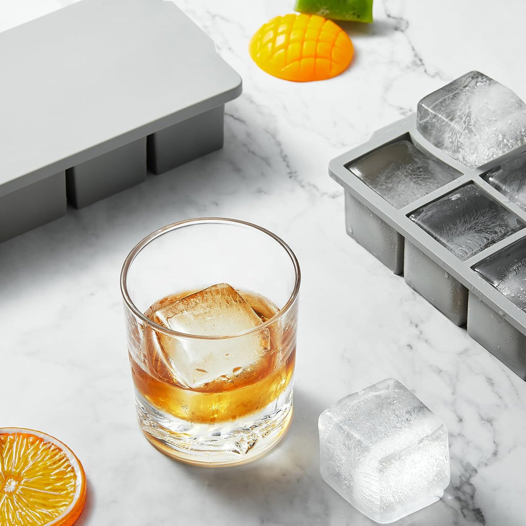 Large Ice Cube Molds Tray with Lid, Pack of 2, Stackable Big Silicone