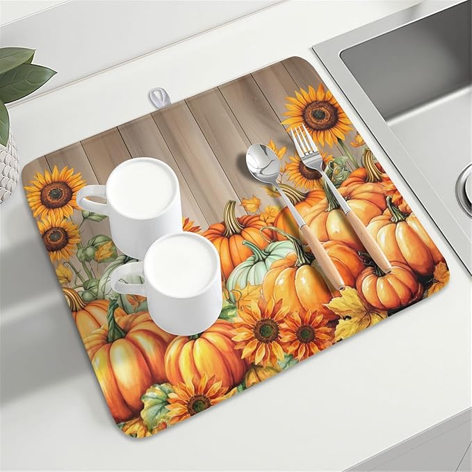 Fall Orang Pumpkin Dish Drying Mat - Image 8