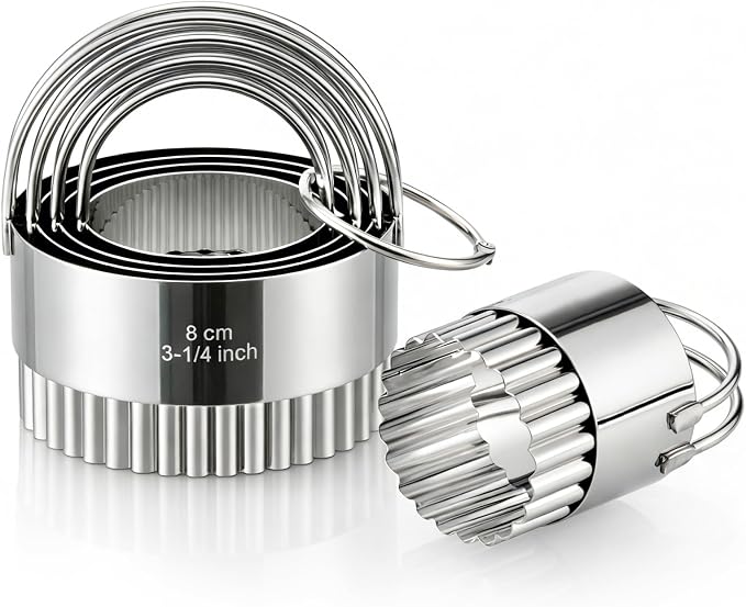 Biscuit Cutter Set with Handle, 5 Piece Stainless Steel Fluted Round Cookie by Vosturdy