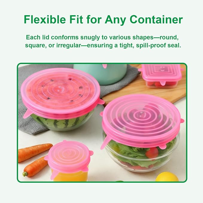 Silicone Stretch Lids – 6 Pack Reusable Food Covers, Flexible Silicone - Image 4