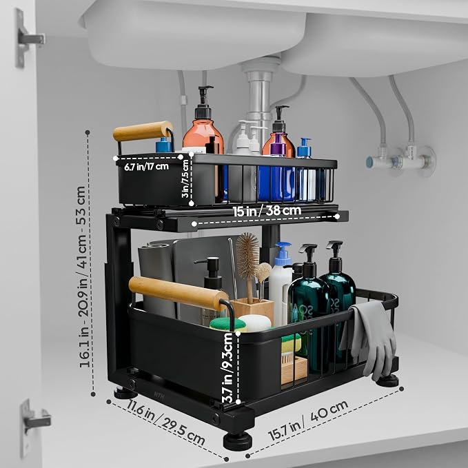 Premium Heavy Duty Carbon Steel Under Sink Organizer, Large 2 Tier Pull Out - Image 7