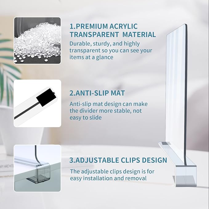 Acrylic Shelf Dividers for Closet Organization, Adjustable Acrylic Bookshelf - Image 3