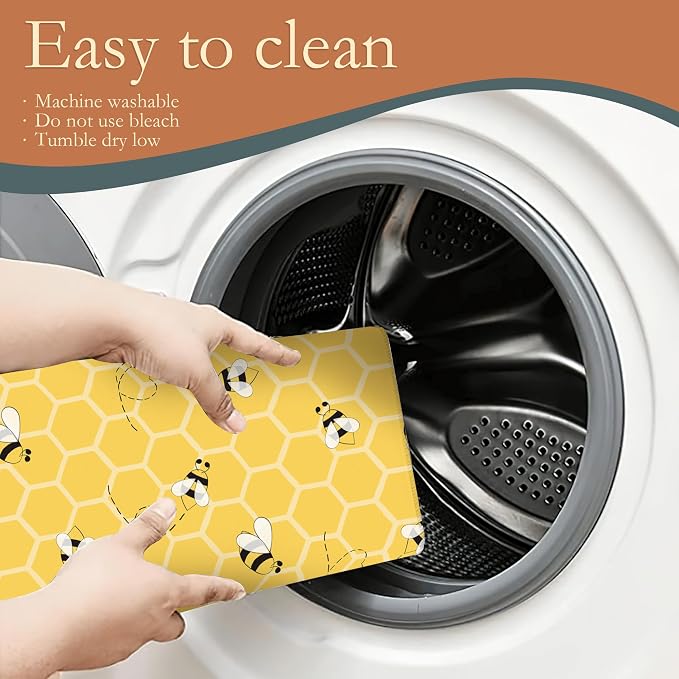 Yellow Bees Dish Drying Rack Mats Decor, Honey Honeycombs Dish Pad Drying Mat - Image 5