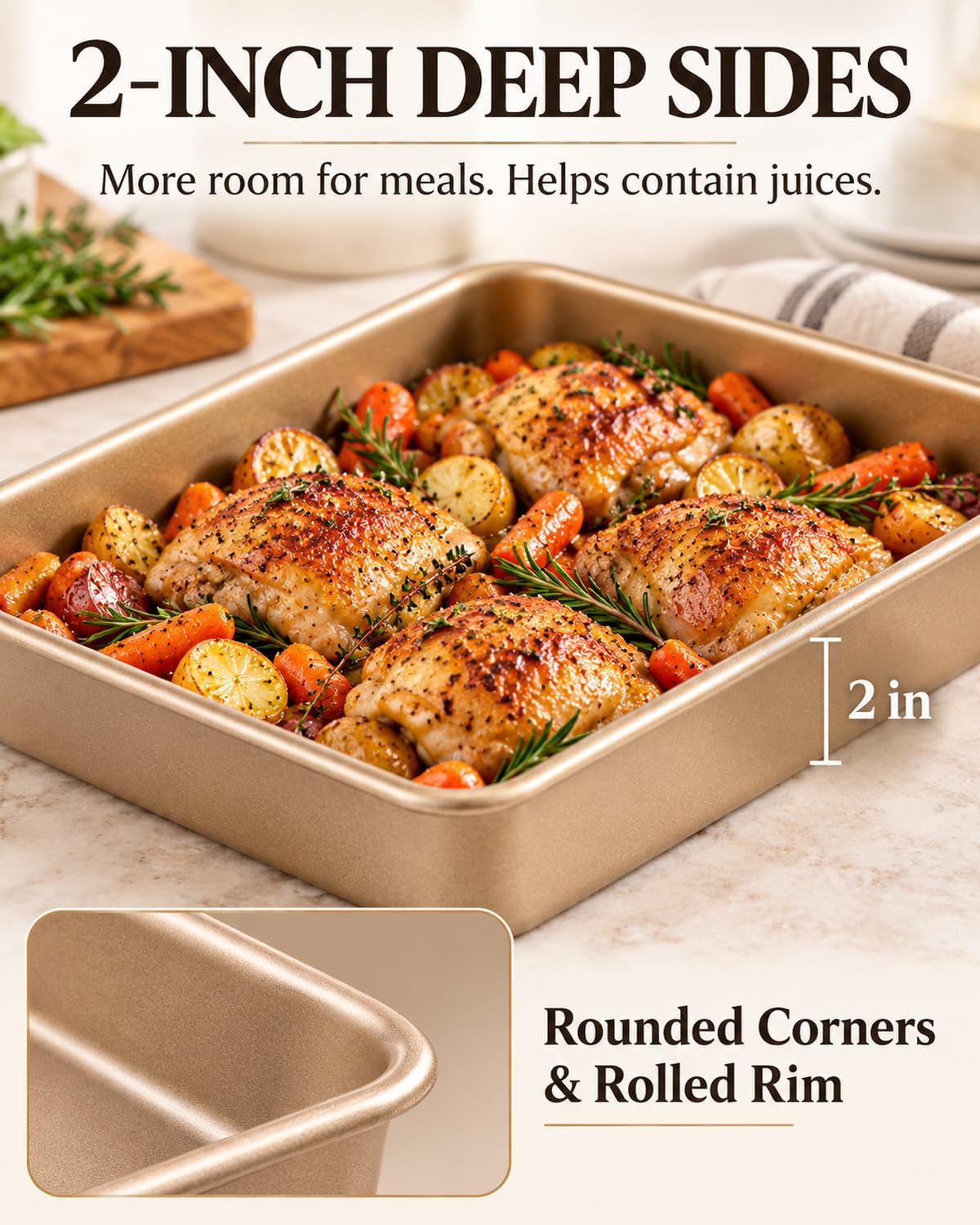2 Pack Baking Sheet Pans, Deep Size Baking Pan Nonstick Cookie Sheet