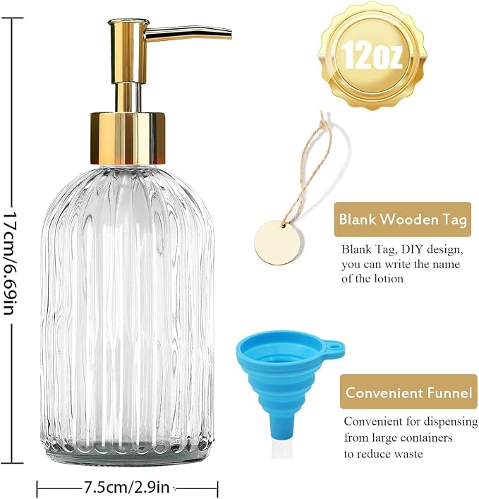 14Oz Gold Pump Glass Soap Dispenser, - Image 3