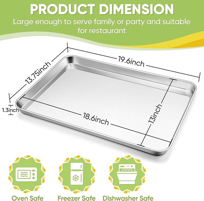 TeamFar Stainless Steel Baking Sheet, 20’’ x 14’’ Large Baking Sheet Pan - Image 2