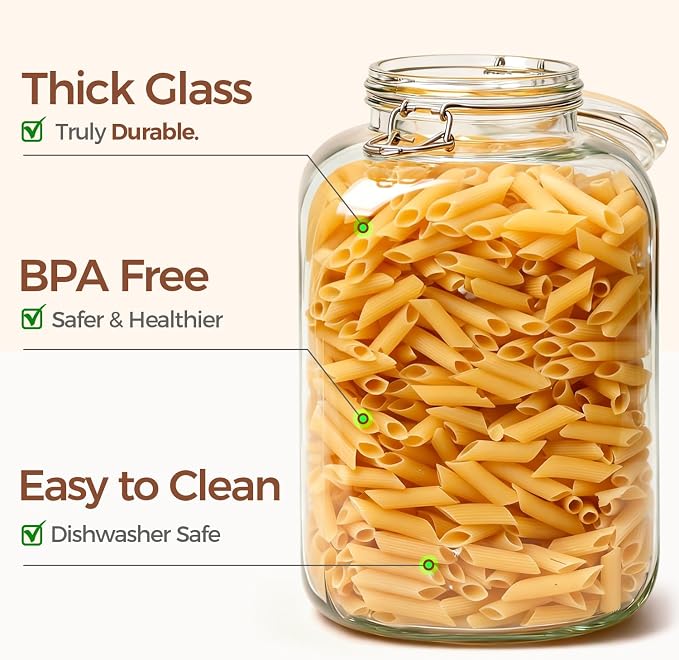 ComSaf Set of 2 Square Glass Jars, 1.1 Gallon Large Airtight Canisters - Image 4