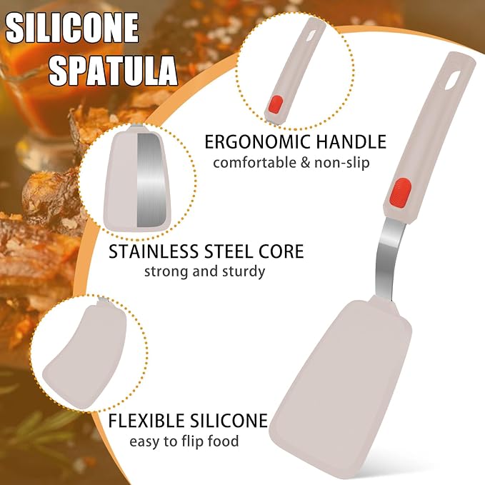 Beijiyi Silicone Spatula Turner Set of 3, 600°F Heat Resistant Nonstick Turner - Image 5