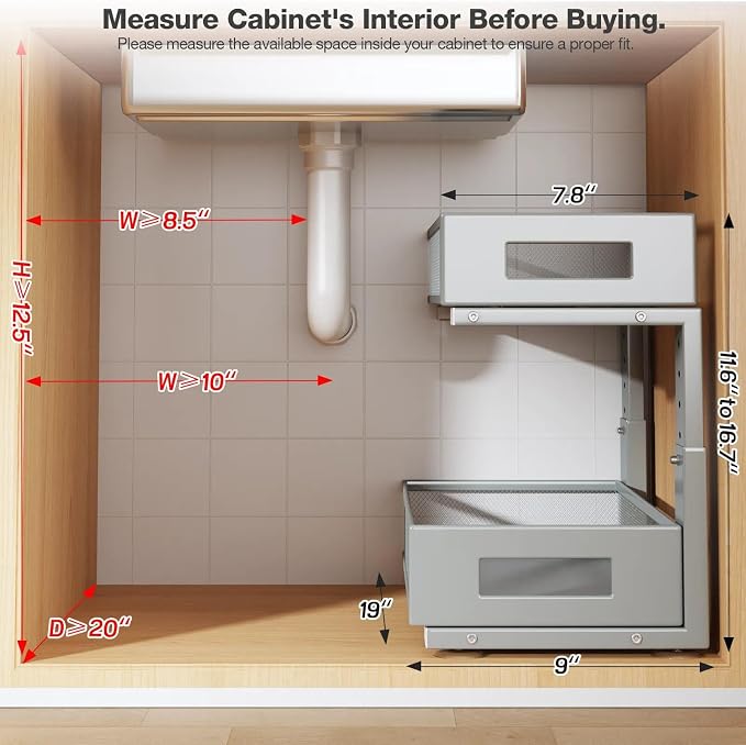 1 Pack 19IN Depth Under Sink Organizer, 2-Tier Pull Out Cabinet Organizer - Image 2