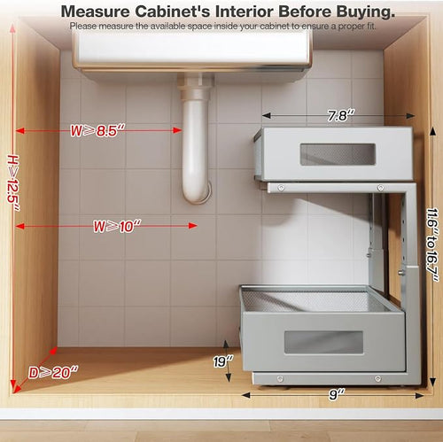 1 Pack 19IN Depth Under Sink Organizer, 2-Tier Pull Out Cabinet Organizer - Image 2