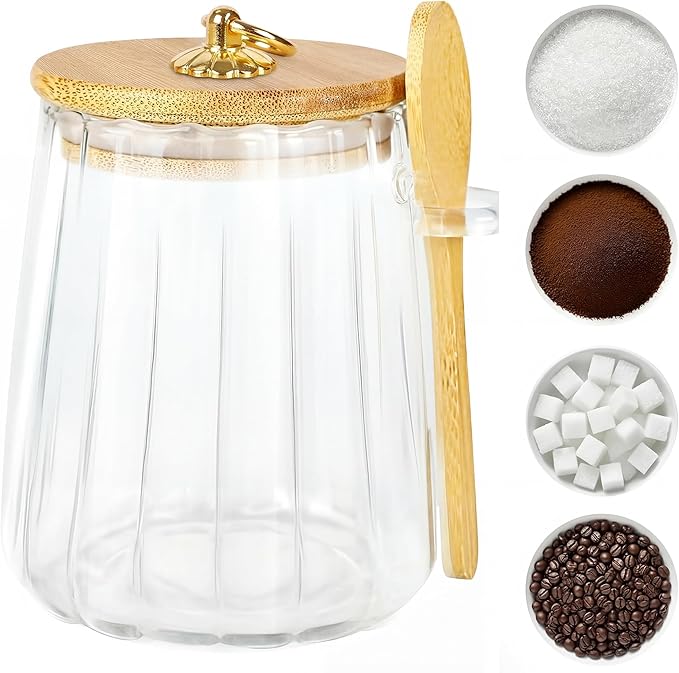holoith Sugar Jar with Lid and Spoon, 24oz Large Glass Spice Jars by Holoith