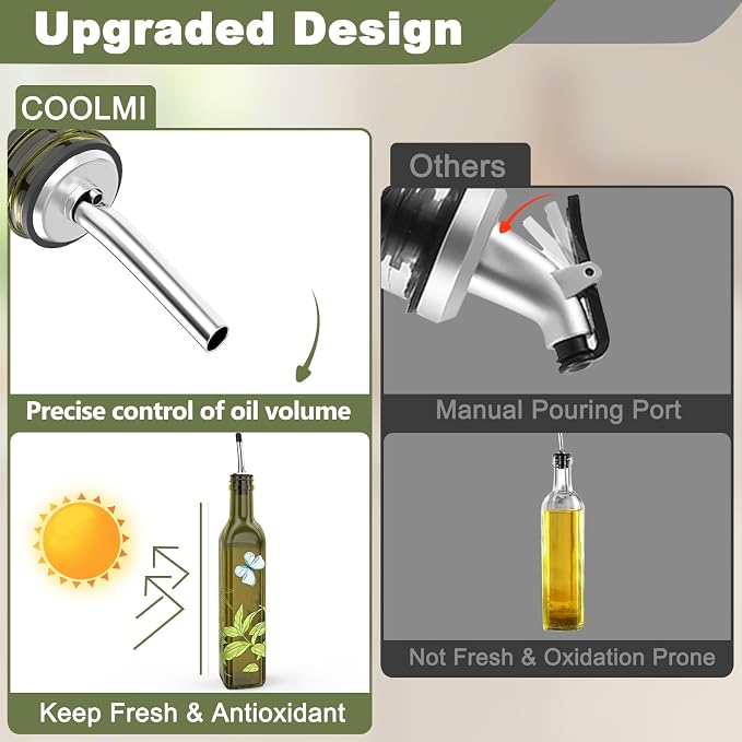 COOLMI Oil and Vinegar Dispenser Set - 17oz/500ML Premium Glass Olive Oil - Image 6