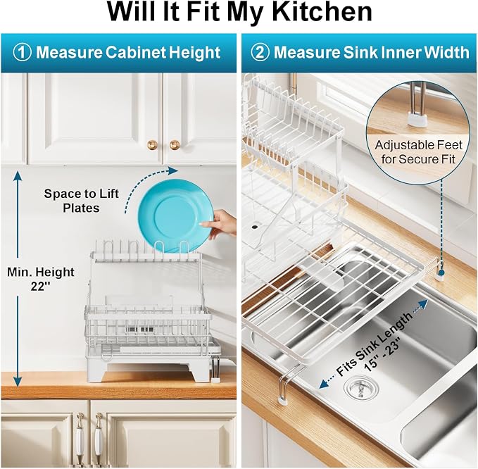 GSlife Large 2 Tier Dish Drying Rack, Expandable Heavy-Duty Dish Rack - Image 7
