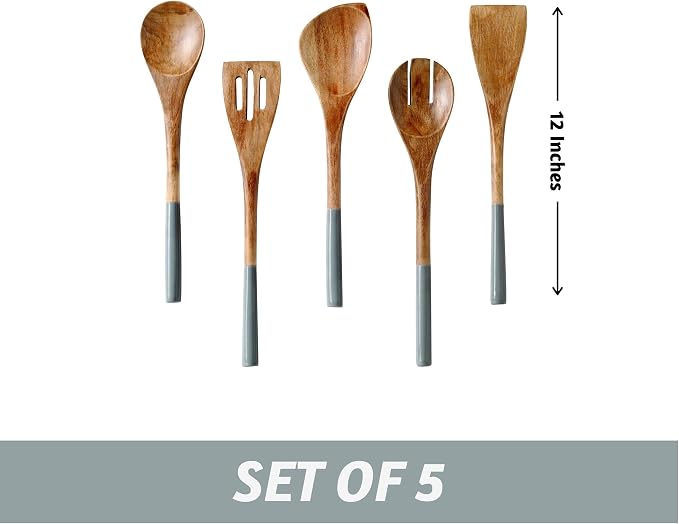Folkulture Wooden Spoons for Cooking | 12" Premium Acacia Wooden Utensil Set of - Image 3