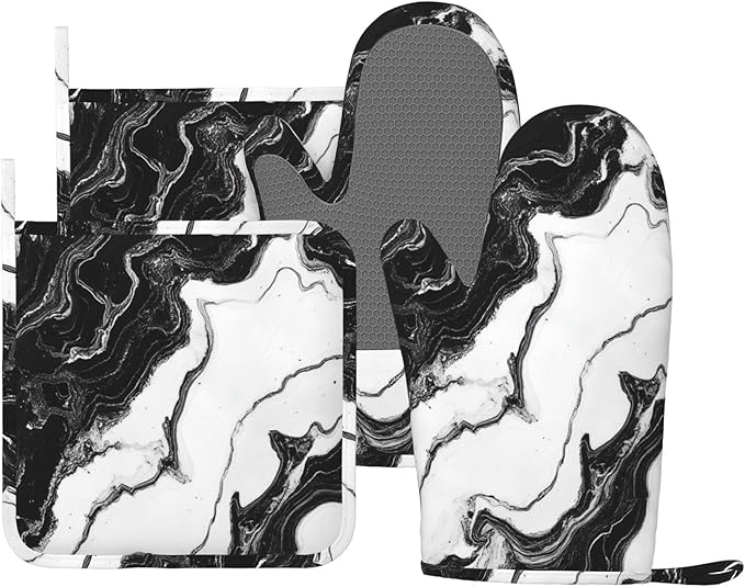 Oven Mitts and Pot Holders Marble Black White Liquid Abstract Silicone Kitchen by DADABULIU