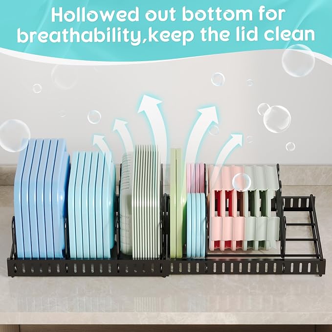 Expandable Food Container Lid Organizer, Large Capacity Adjustable 8 Dividers - Image 8