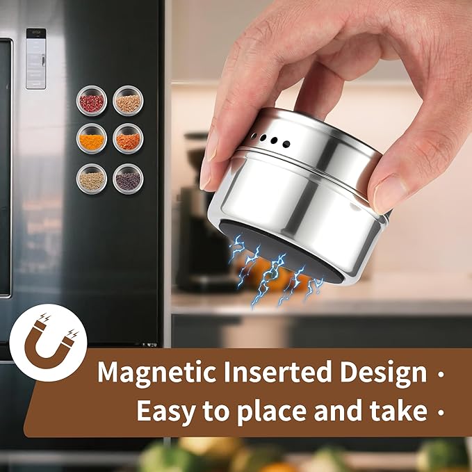12pcs Stainless Steel Spice Jars, Magnetic Condiment Tins Magnetic Spice Jar - Image 2