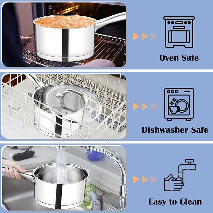 TeamFar Saucepan, 3 qt Stainless Steel Sauce Milk Pan & Lid - Image 6