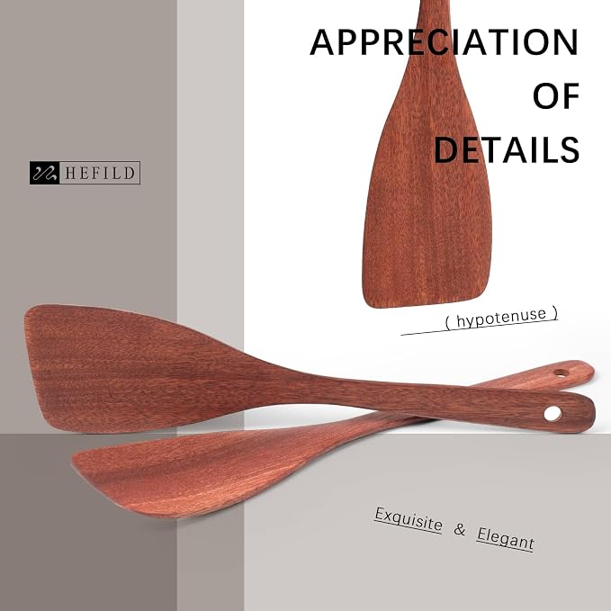 2PCS Wooden Spatulas for Cooking, 12.8inch Coated Mahogany Turners for Frying - Image 3