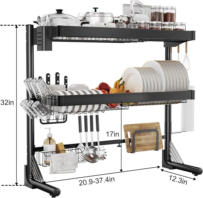 Over Sink Dish Drying Rack, 3-Tier Full Stainless Steel Drainer Dish Rack - Image 6
