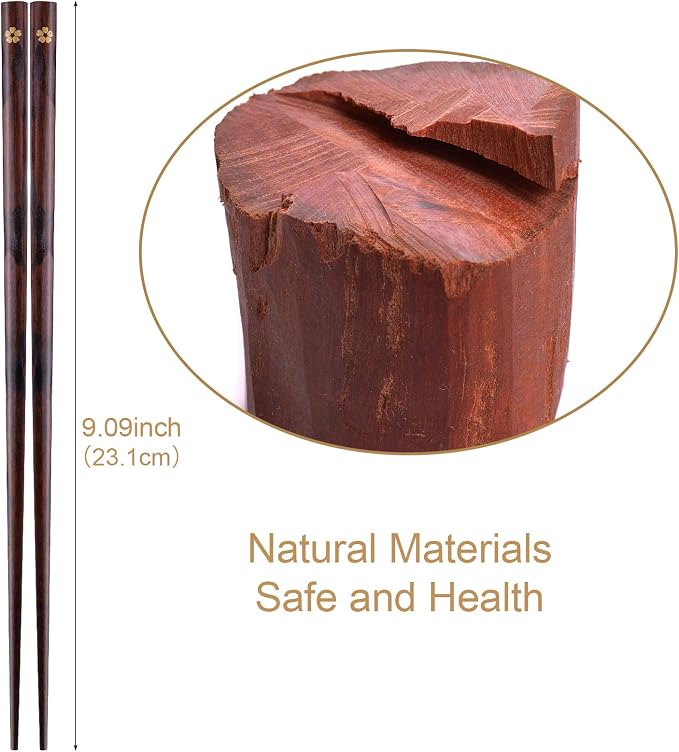 GLAMFIELDS Reusable Chopsticks Japanese Natural Wooden Classic Style 5 Pairs - Image 3