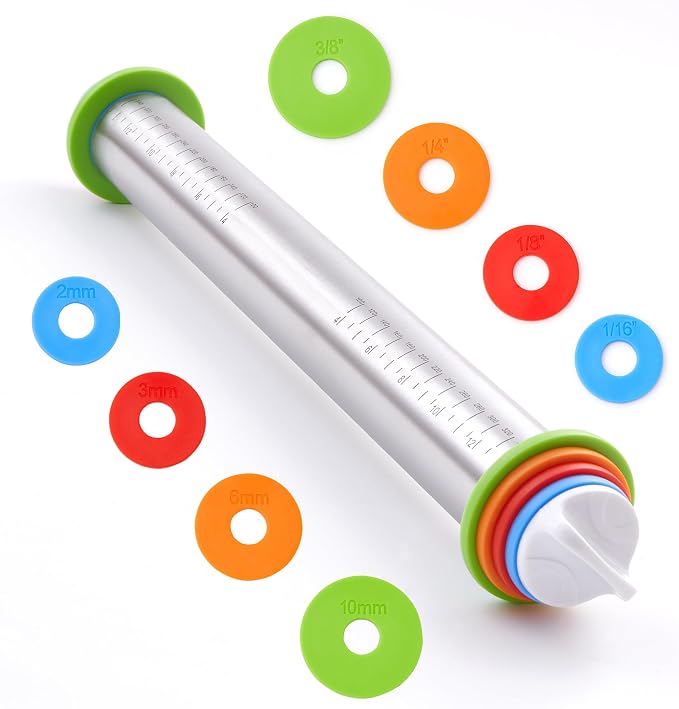Rolling Pin with Thickness Rings, Fulimax 17" Adjustable Stainless Steel by Fulimax
